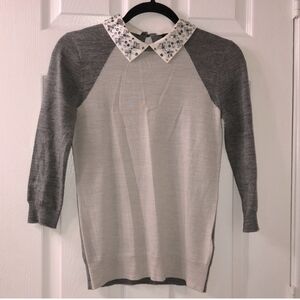 J Crew embellished collar two tone sweater size xxs